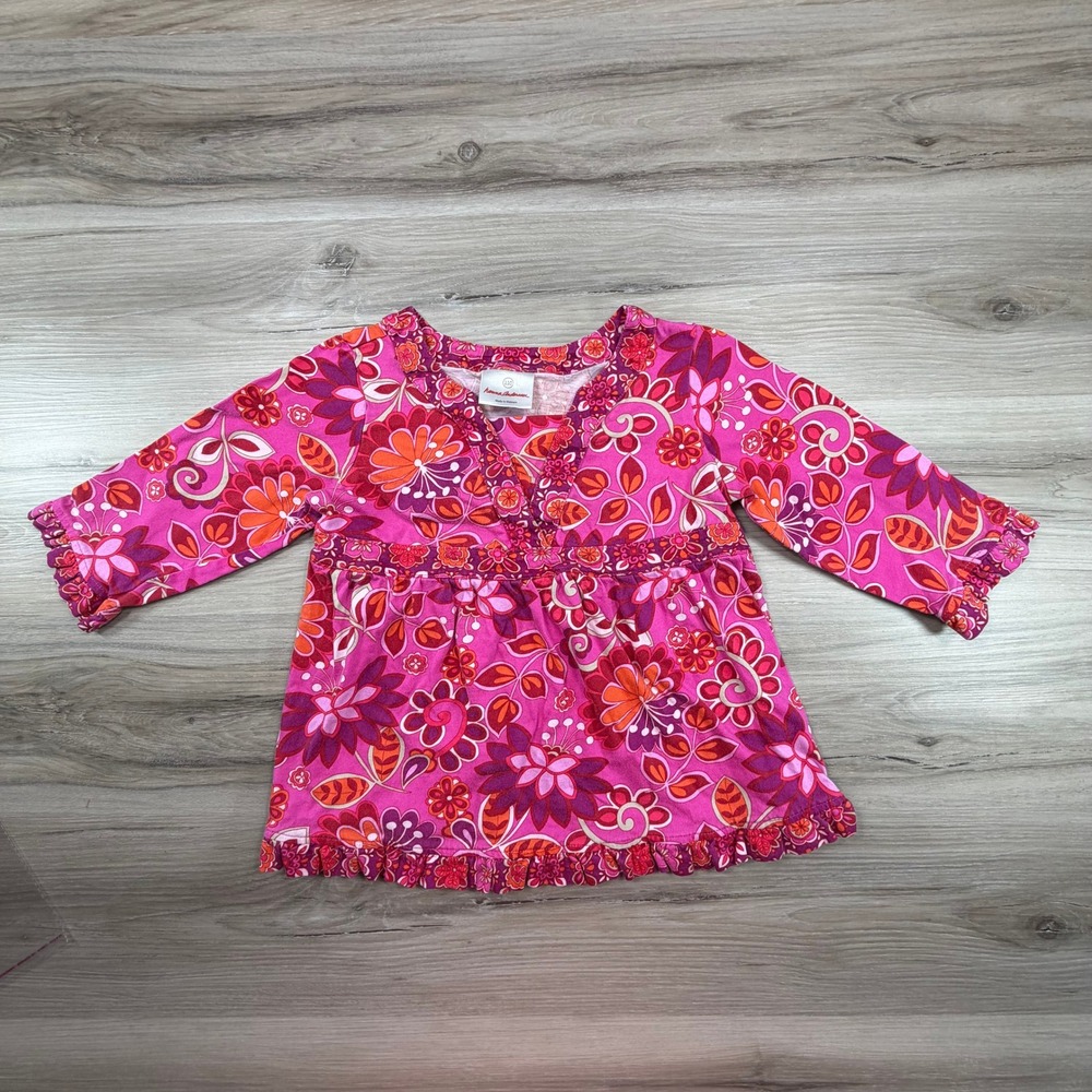 Hanna Andersson Kids Toddler Girl Pink Floral Long Sleeve‎ Tunic Top Size 110